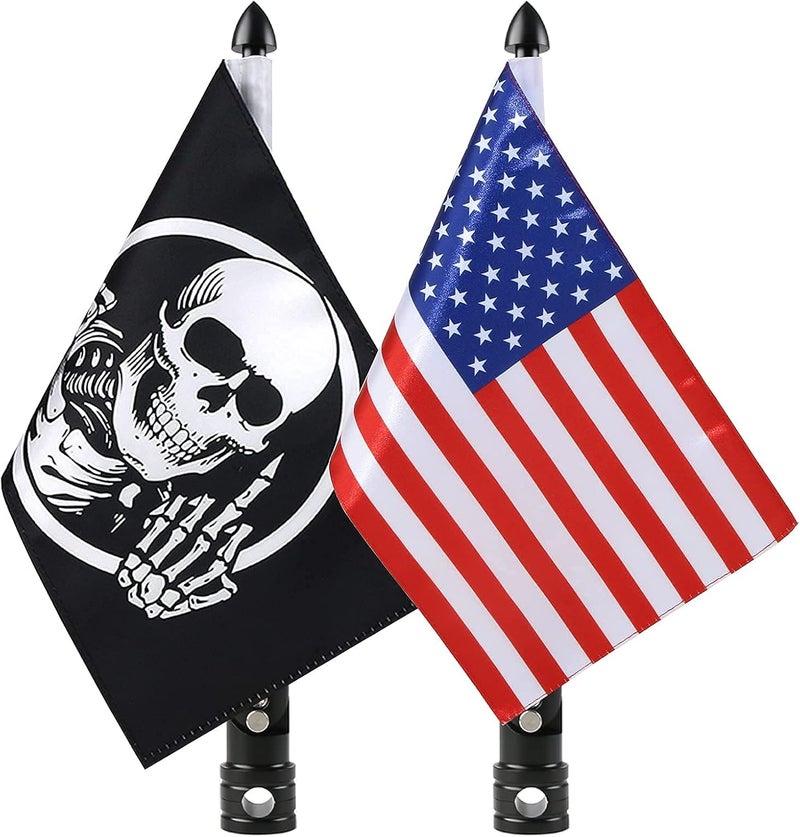 AOCHUAN 2 Pcs Motorcycle Flagpole Mount Foldable 90° with American Flag and Punk Skull Flag 6x9 Flag Holder Fit for 1/2'' Motorcycle Luggage Rack Harley Davidson Road King Touring Spring Honda Goldwing etc. - Image 2